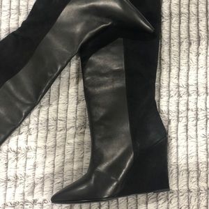 All Saints Black leather wedge tall boots - Sz 38